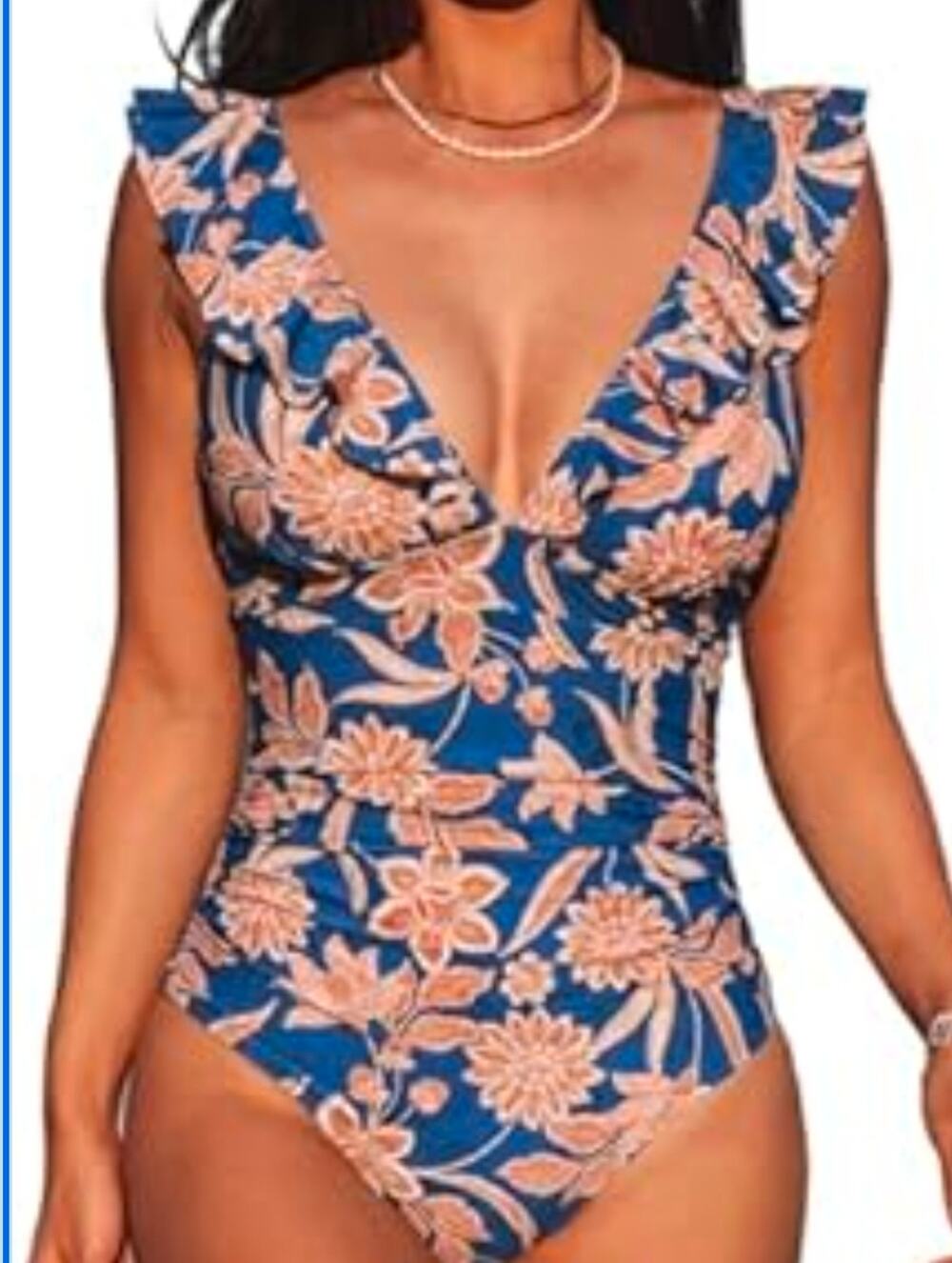 Cupshe Floral Tummy Control Ruffled One-Piece Swimsuit Size M NWT